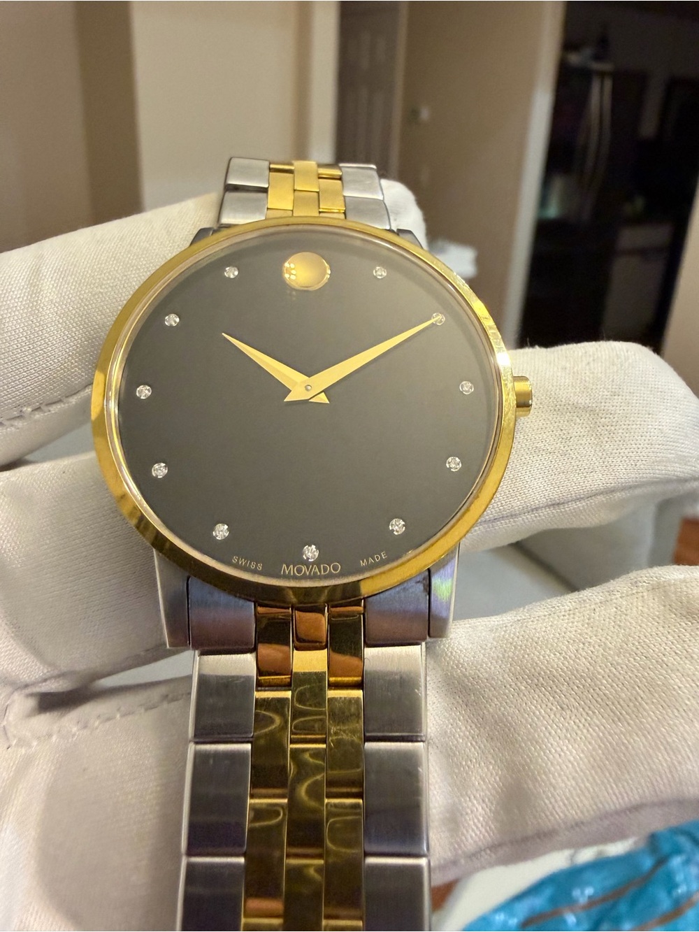 Movado Museum Classic 07.1.19.1462 Men's Diamond Black Dial Two-Tone Watch 7" - Picture 9 of 16